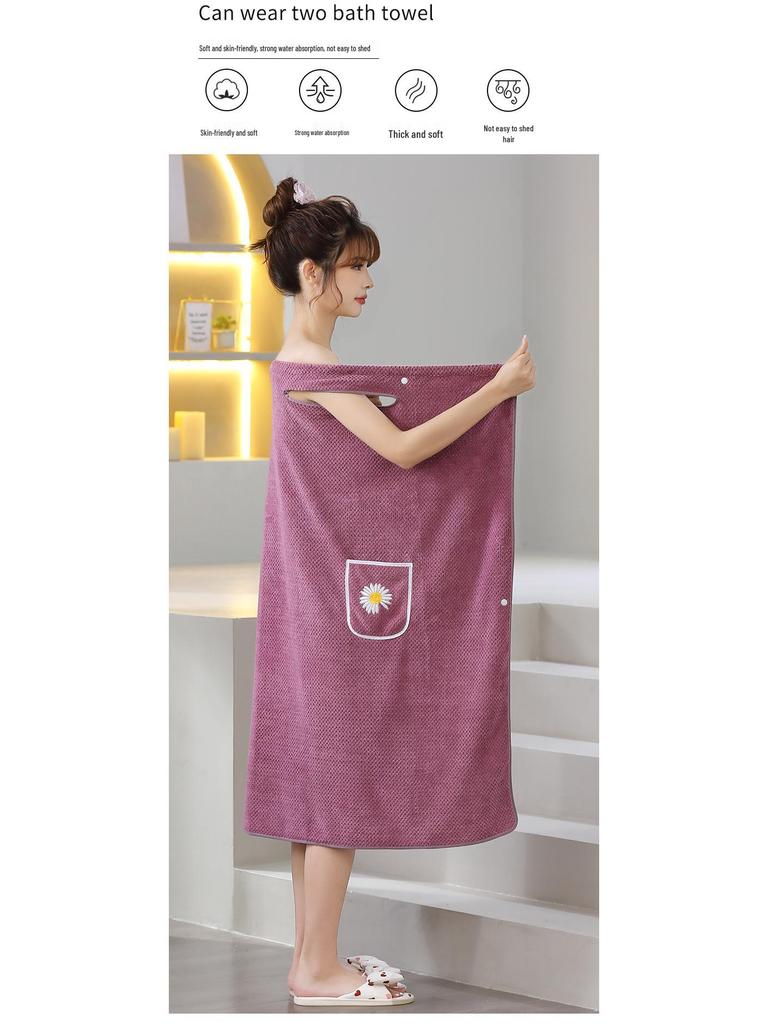Coral Fleece Wearable Bath Towel: Thick, Soft, Absorbent Bathrobe for Women