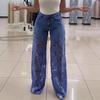 Women's High Waist Wide Leg Jeans,Elegant Hollow‑Out Floral Lace Spliced Denim Pants With Drapey Effect For Spring Summer Daily Outfit