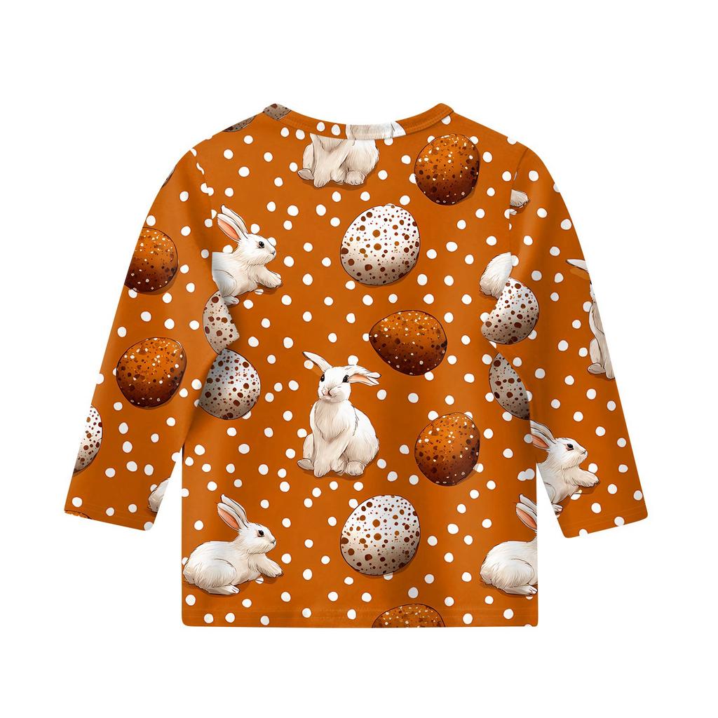 Children's 3/4 Sleeve Tops Casual Print T Shirt Round Neck Pullover Blouse