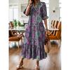 XL-5XL Women Dress Plus Ladies Skirt Spring/Summer Print V-neck Plus Size Dresses Women