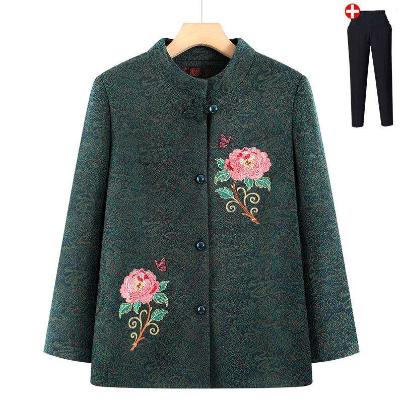 Grandma's Spring/Autumn Embroidered Tang Suit Jacket for Middle-Aged Women