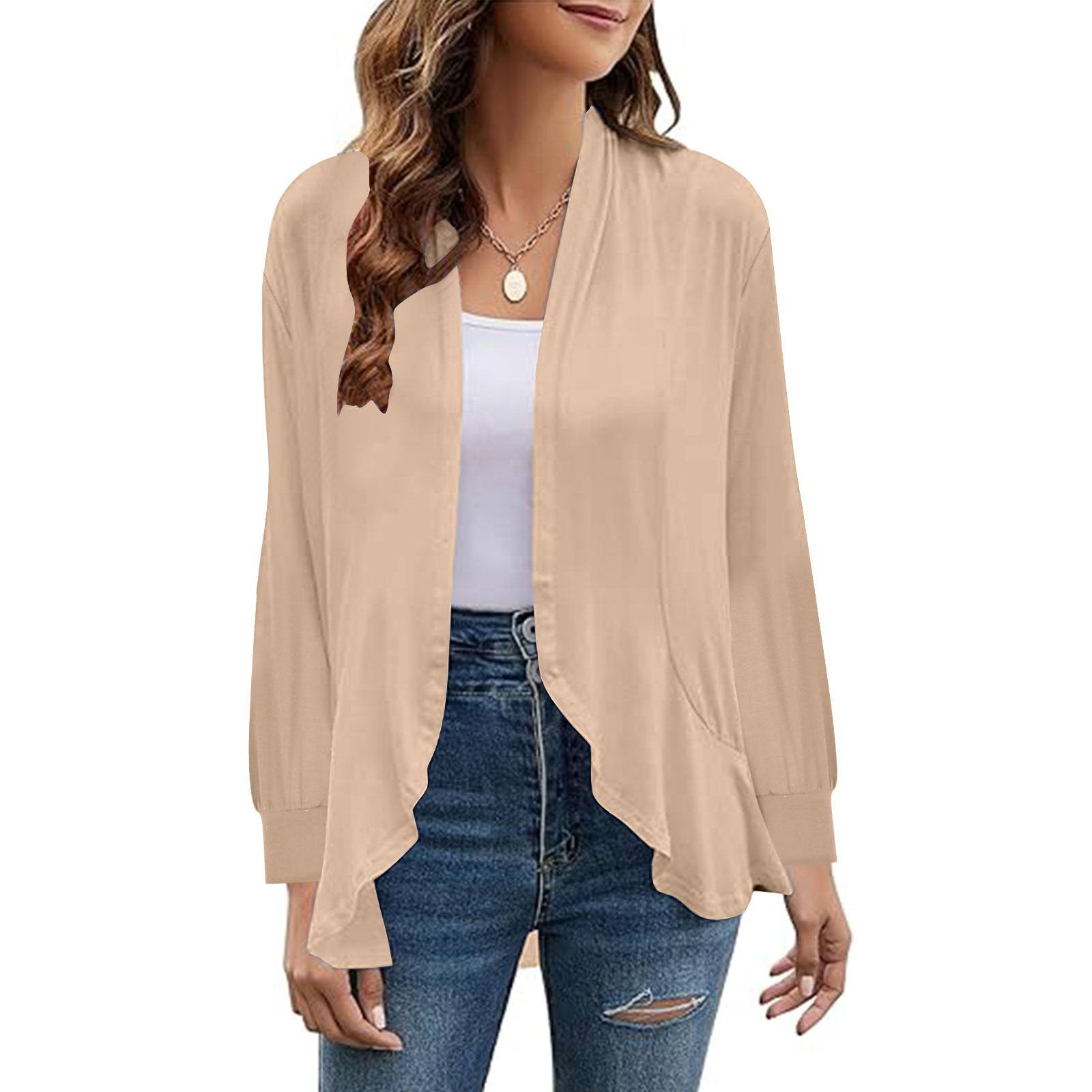 

Women s Long Sleeve Cardigan Casual Open Front Coats Loose Solid Color Cardigans For Women M хаки