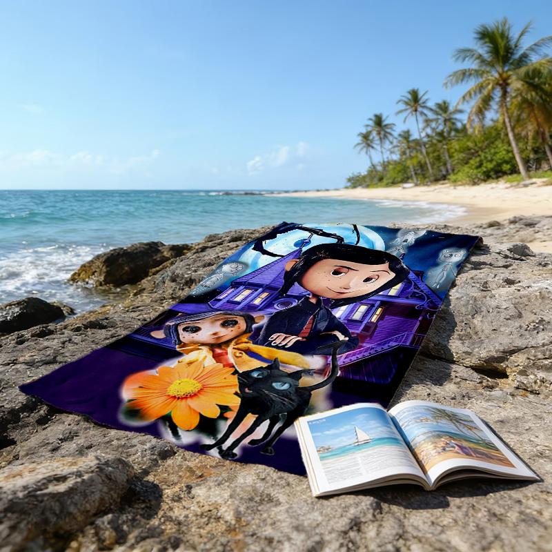 1pc Coraline (4) Beach Towel, Beach and Seaside Swimming Pool Equipment, Fashion Pattern, Rectangular, Travel Essentials
