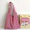 Women's Large Capacity Lightweight Foldable Tote Bag with Plaid Pattern -Suitable for Commuting, Travel, Camping Handbag