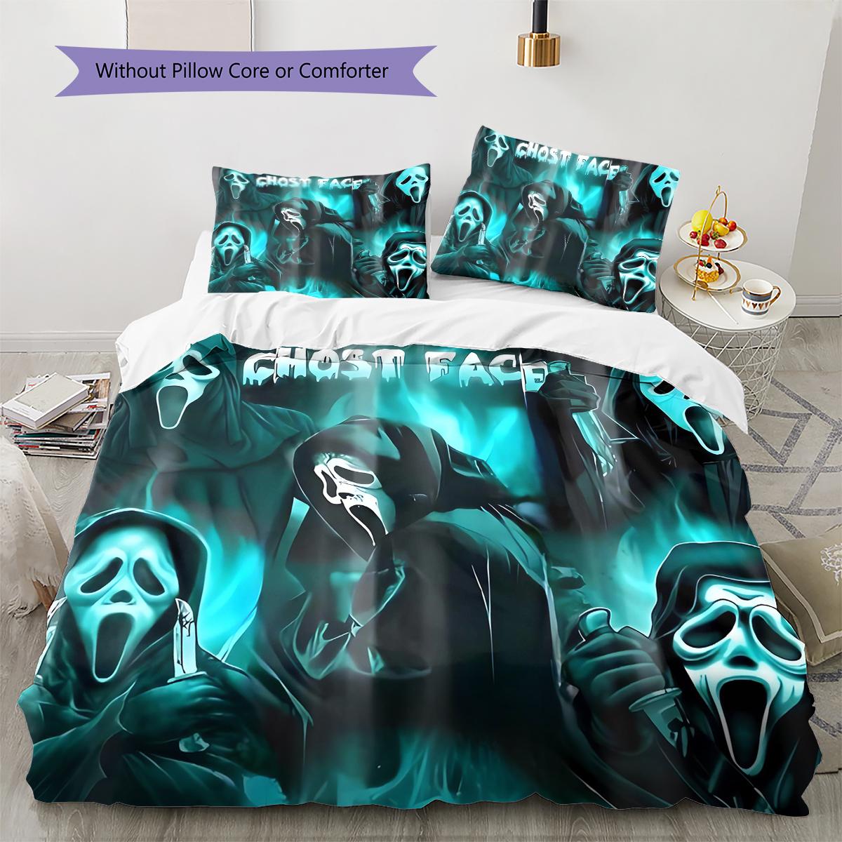 

Scaring Ghost Face Pattern Bedding Quilt Set Quilt Cover Pillowcase Home Decoration Gift (1 * duvet cover + 2 * pillowcase, without core) 135x200cm