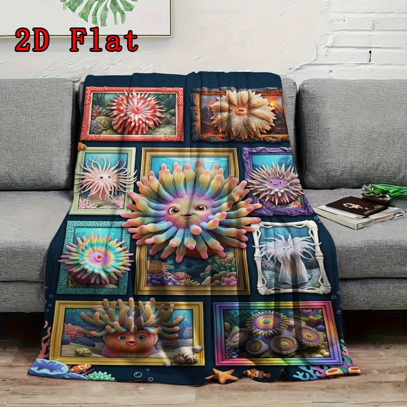 Ocean Creature Gallery 2D Flat Pattern Flannel Blanket, High Quality All Seasons, Home Decor, Warmth and Comfort, Perfect for Christmas Gifts.