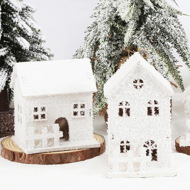 Christmas LED Light House Luminous Wooden Cabin Ornaments Snow Small Village Xmas Decoration For Home  New Year Navidad Gift