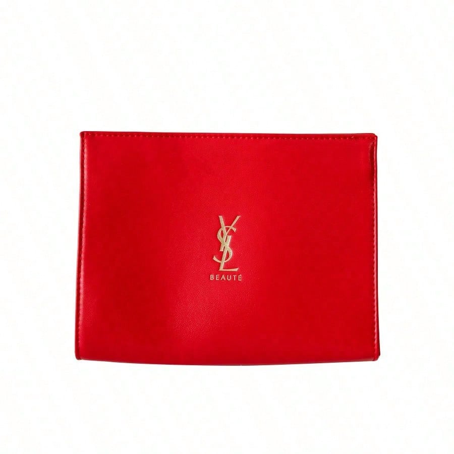 Red leather crossbody bag, with a golden chain shoulder strap, stylish logo shoulder bag