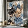 Cute Chihuahua Puppy Shower Curtain Waterproof Fabric Bathroom Curtains Blue Rose Floral Bath Screen Divider Home Decor