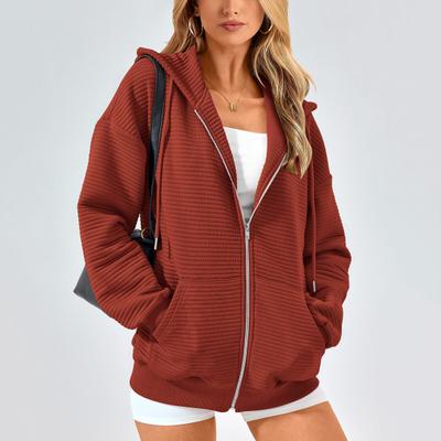 Herbst Winter Damen Kapuzenpullover Mantel Kordelzug Kapuze Reißverschluss Lange Ärmel Einfarbig Taschen Verdickte Sportjacke Locker Alltagskleidung Schulmantel