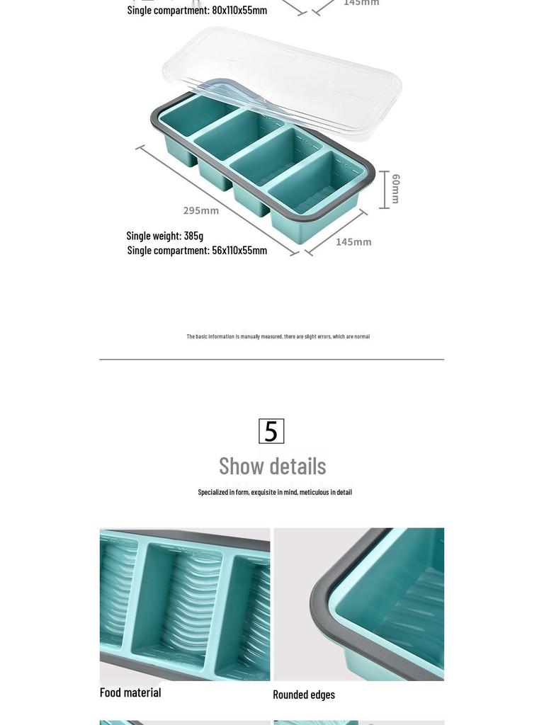 Cutie de prânz din silicon cu compartimente și capac - Container pentru congelator și depozitare alimente pentru mese proaspete