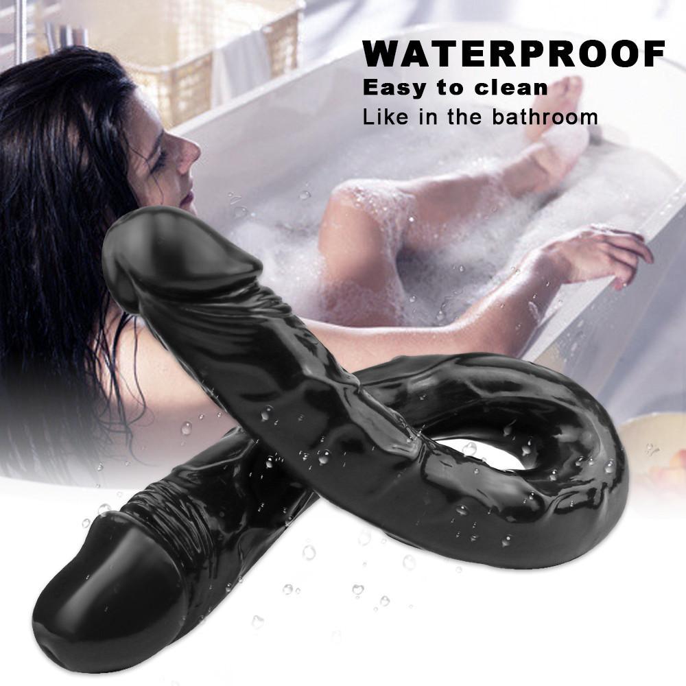 Black Double Head Dildo Dick Realistic Blood Vessel Imitation Penis Imitator for Man Woman No Vibrator Masturbation Adult Toys