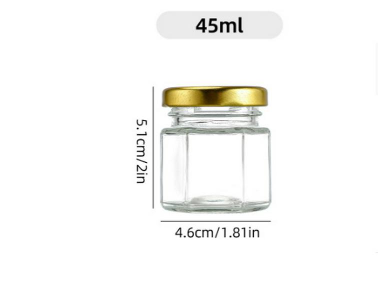 Set di Vasi Esagonali in Vetro per Porzionare Miele, Marmellata e Nidi d'Uccello (45 pz, Piccolo)