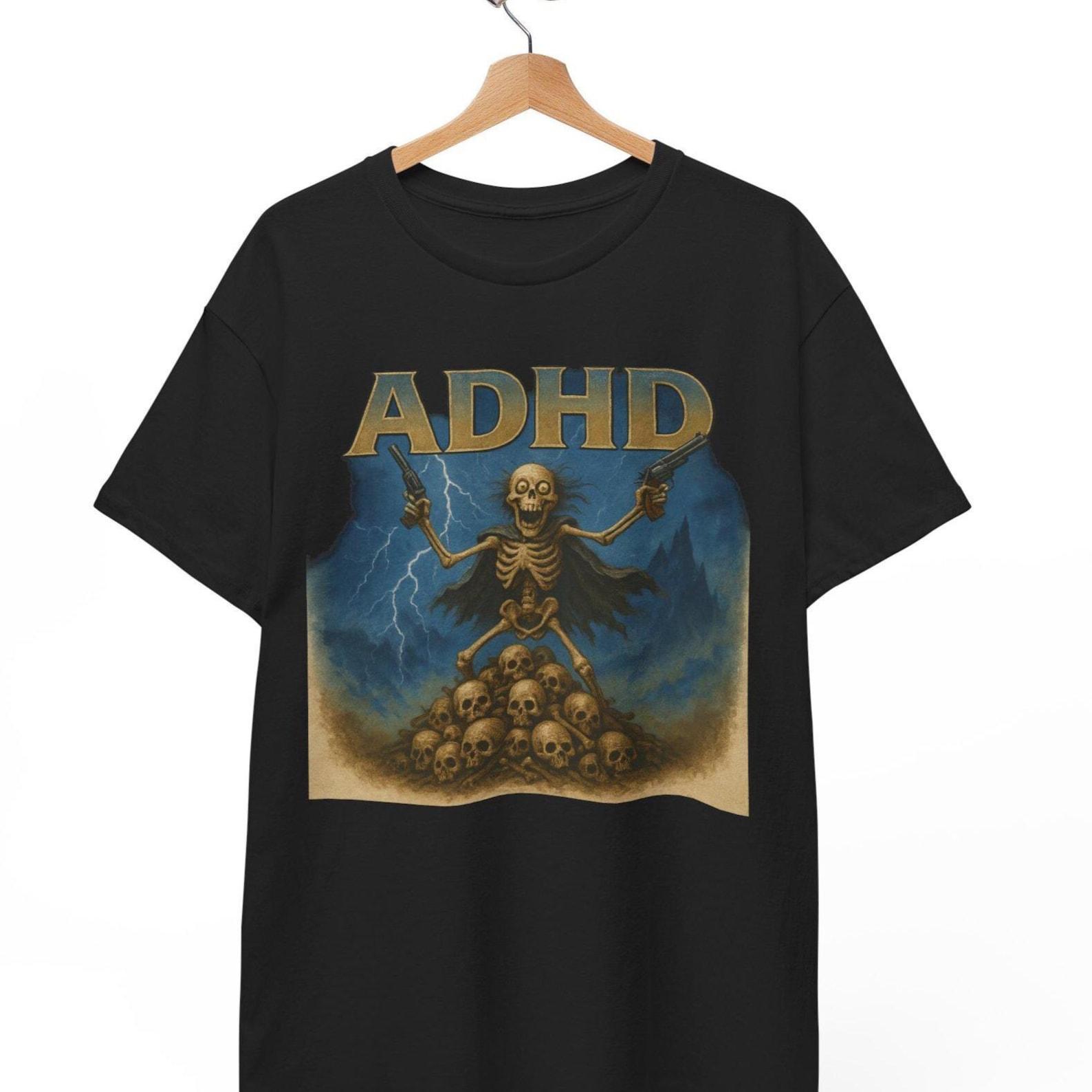 ADHD Cursed Meme Skeleton T-Shirt: Funny Neurodivergent Graphic Tee XL