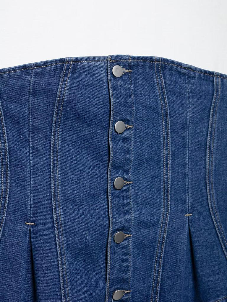 2025 Summer Women's Fashion: Denim Tube Top & Capri Pants Set