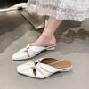 2025 new small square head hollow wrinkled medium thick heel bag head half slippers women's flat bottom metal buckle casual cool slippers