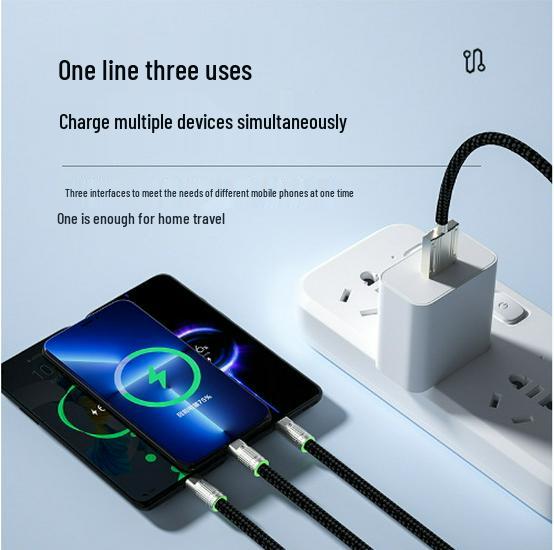 120W Orange 3-in-1 Braided Fast Charging Cable for Android, Apple & Type-C