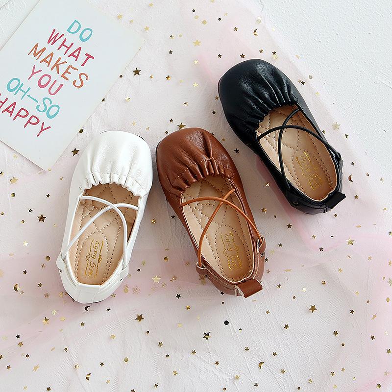 Girls Leather Shoes Princess Sweet Fashion Children's Flats Soft Ruffle Pleated Kids Dress Shoes Slip-on Spring Summer Prewalker
