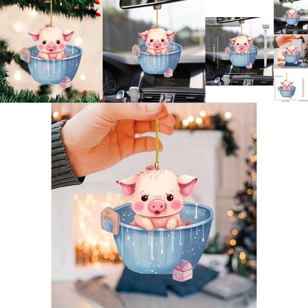 Adorable Acrylic Cartoon Pig Bucket Pendant For Car Interior Decoration Unique Design