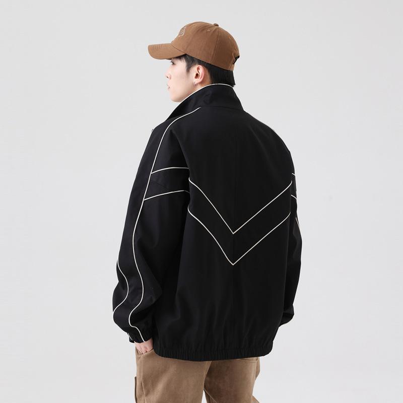 Large Size Baseball Jersey Men's Spring and Autumn Brown Coffee Lapel Jacket Men's Coat