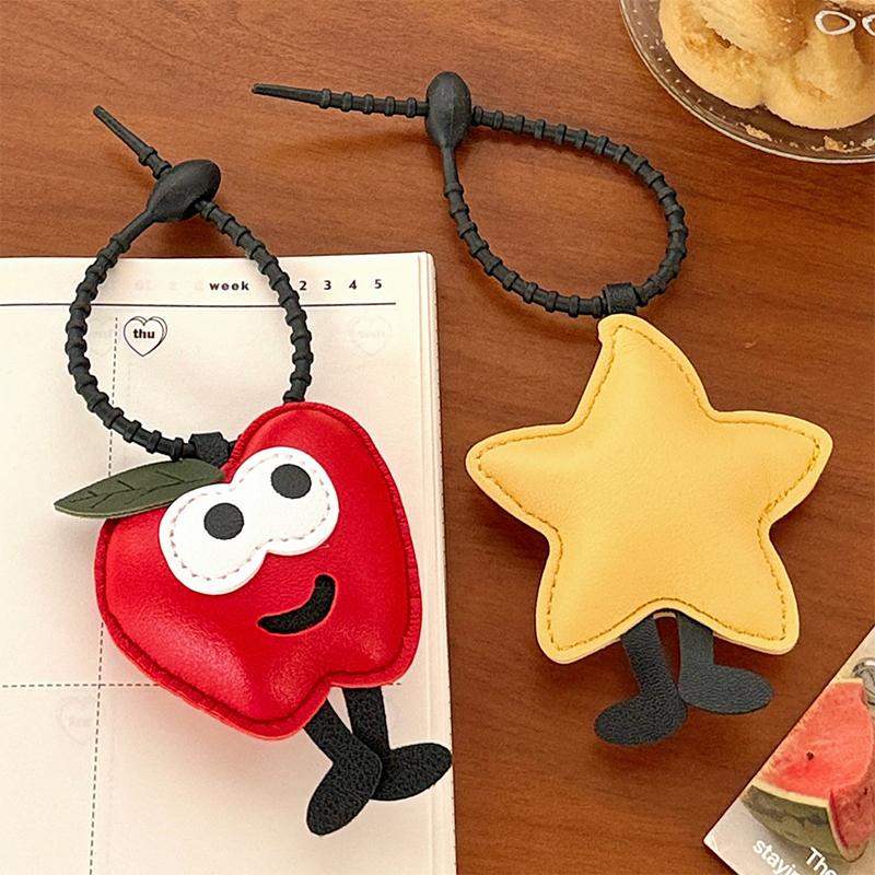 Cute Cartoon Christmas Tree Star Keychain Creative Pu Leather Keyring Backpack Pendant Key Hanging Decoration Xmas Gifts