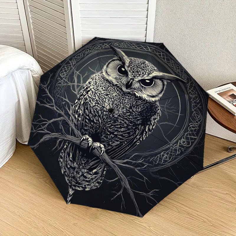 1pc Night Owl Umbrella with Plastic Handle,Suitable for All Seasons Home Travel Outdoor UmbrellaDD1477