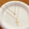 Stainless Steel Gold Color Cross Pendant Necklaces For Women Fashion Metal Double-layer Chain Necklace Jewelry Gift