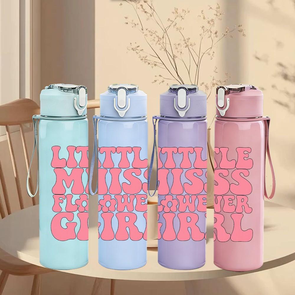 1PC Little Miss Flower Girl Letter 750ml Color Plastic Sports Water Bottle Leakproof Flip Straw Lid Suitable for Sports Office Home Use