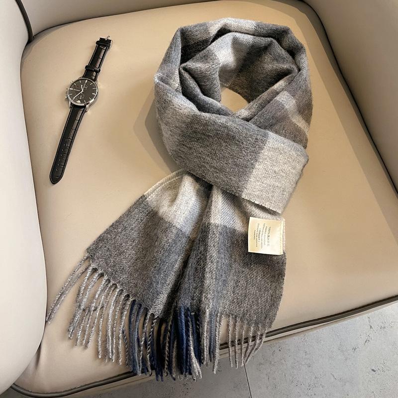 Small fresh white plaid scarf WO100 wool scarf women's winter warm scarf birthday gift