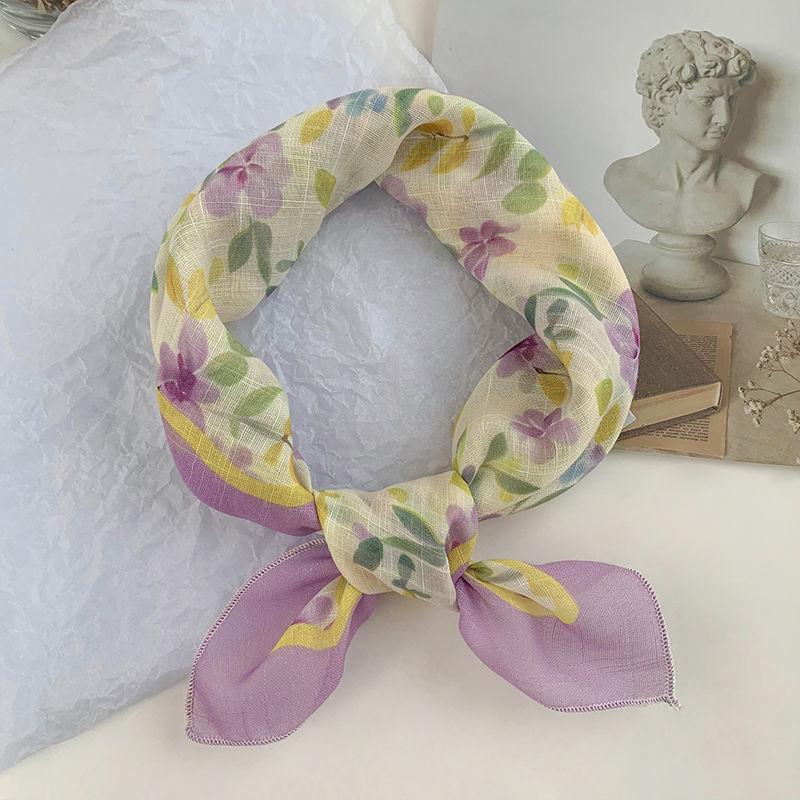 Sweet & Gentle Summer Square Scarf: Women's Pastoral Floral Design Lightweight Airy Sun Protection for Neck & Head Versatile Scarf/Headwrap
