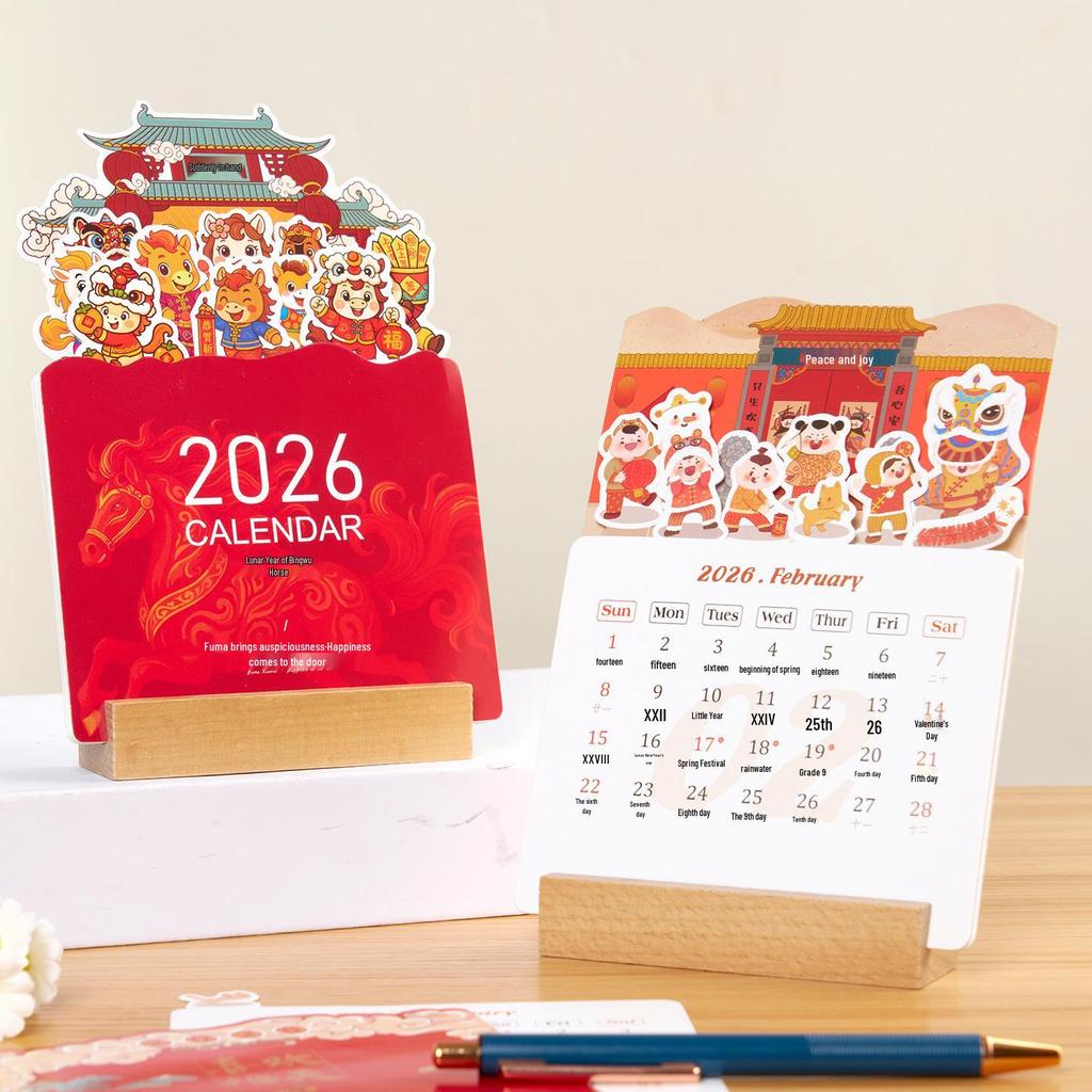 2026 Cute Innovative Wooden Paper Carving Desk Calendar - Year of the Horse, Chinese Style for Students and Desktops