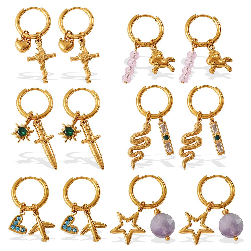 Sweet Wind Diy Cross Pearl Pendant Earrings Stainless Steel Gold Plated Diamond Jewelry