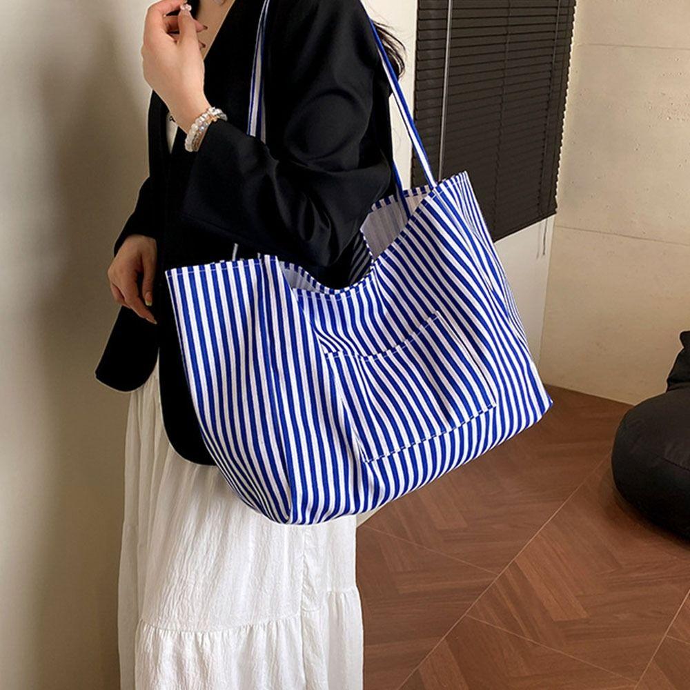 Lightweight Striped Tote Bags Classic Design Shopping Bag Fashion Striped Shoulder Bag  Handbag