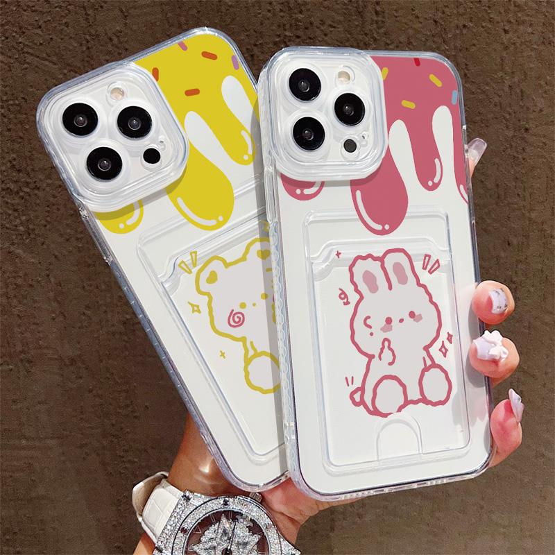 Card Slot Holder Silicone Wallet Pocket Case For Samsung S23 S24 S25 Ultra A15 A25 A35 Xiaomi Redmi 15 14 12 13 iPhone 17 Air Cover Clear Phone Bumper