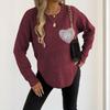 Women's Quilted Fleece Tops for Hollow Lace Pockets Round Neck Pullover Sweaters for Women