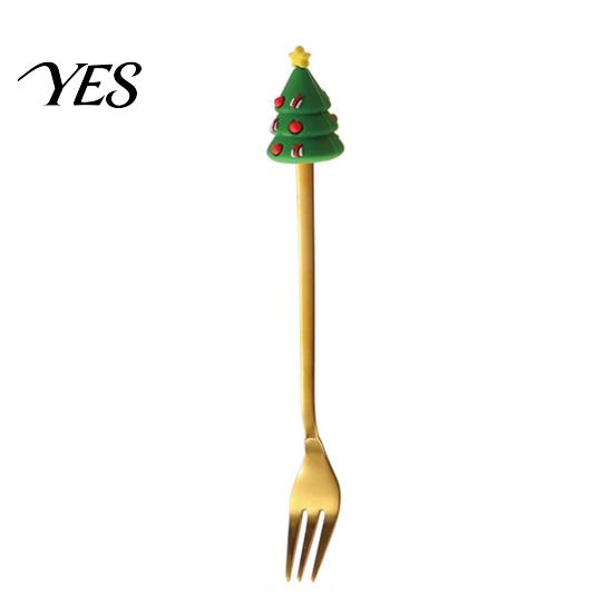 Rust Resistant Flatware Christmas Fork/Spoon, Durable Stainless Steel, with Cute 3D Doll Spoons Decor Utensil, for Festive Home Restaurant Steel Spoon