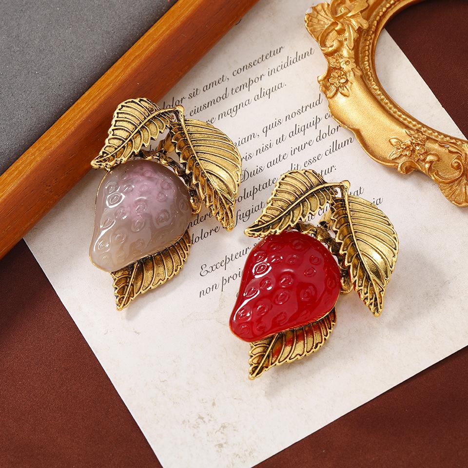 Strawberry Resin Brooch: Sweet Fruit Pin for Women's Coat or Jacket Accessories
