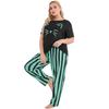 2024 Russian Women's Plus Size Pajamas Set: Watermark Top & Striped Long Pants