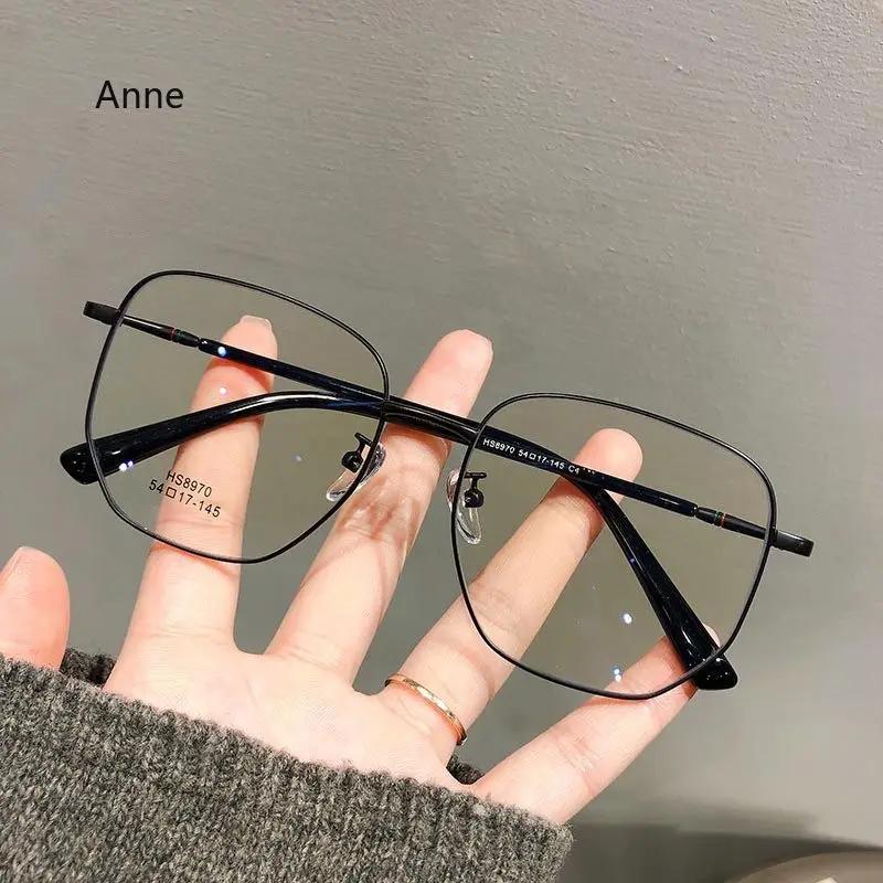 Women Fake Glasses Anti-blue Light Large Frame Glasses Transparent Lens Metal Frame Oversize Eyeglasses UV400 Protection Eyewear