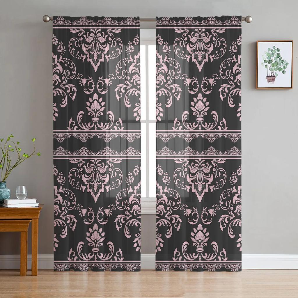Silver Plant Flower European Style Tulle Sheer Curtains for Living Room Decor Window Curtain for Bedroom Voile Organza Drapes