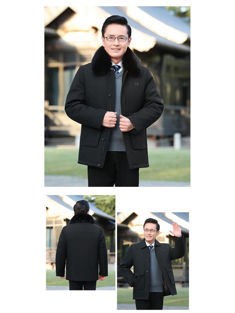 Men's Cotton Coat with Detachable Liner - Thickened Plus Velvet, Large Size Winter Jacket for Middle-Aged and Elderly.