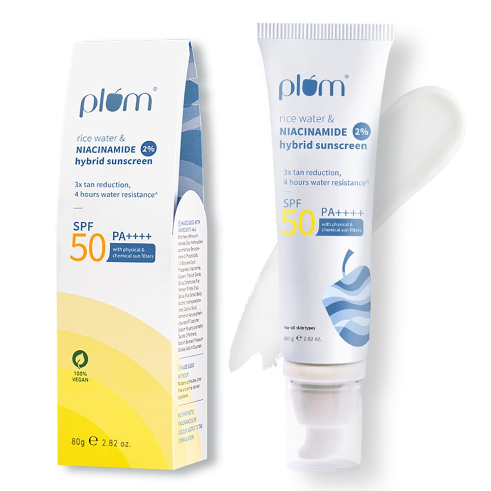 Plum Niacinamide Sunscreen SPF 50 PA+++ With Rice Water 80 g | Lightweight, Non-Sticky, Water Resistant