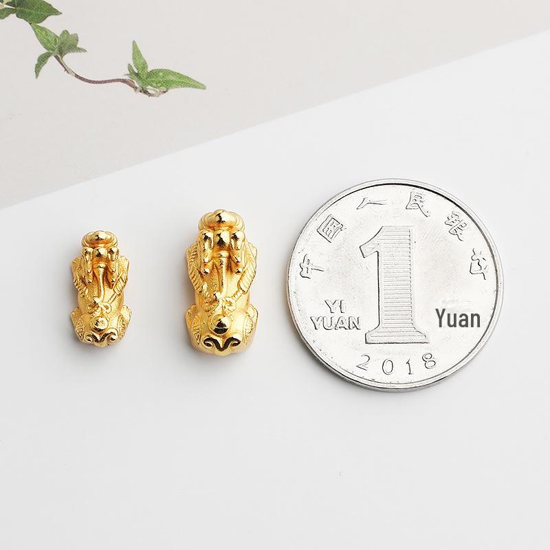 S999 Sterling Silver Gold-Plated 3D Pixiu Beads for DIY Bracelets and Necklaces