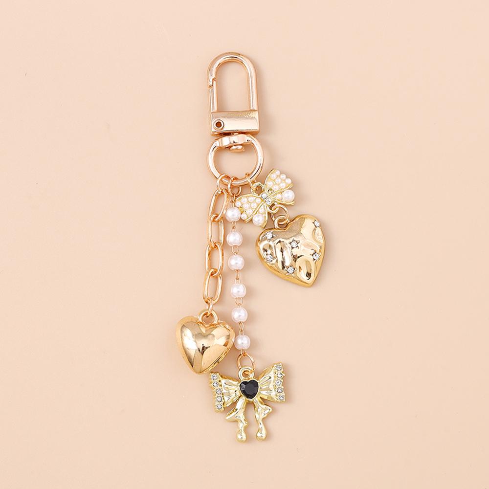 Cute Crystal Love Heart Keychain Women Girls Pearl Key Ring Pendants Handbag Decor DIY Handmade Jewelry Gifts