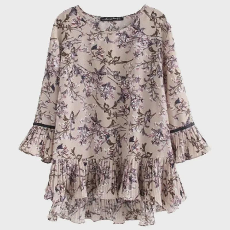 European & American Women's Floral Lantern Sleeve Chiffon Top, Summer 2025 Collection