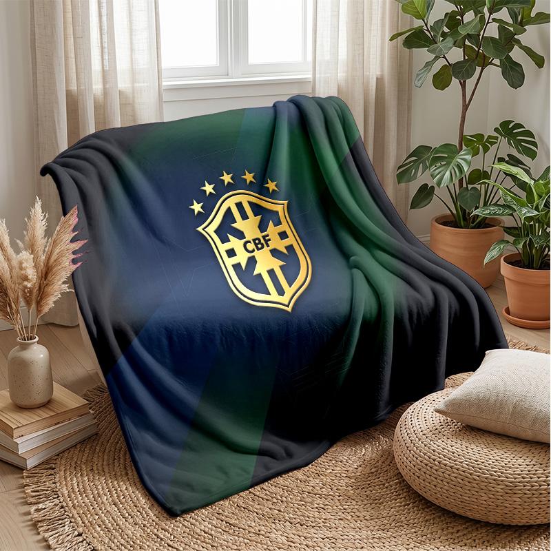 Brazil Football Printed Flannel Blanket Skin Friendly Warm Decorative Throw for Indoor Couch Bed Daily Use