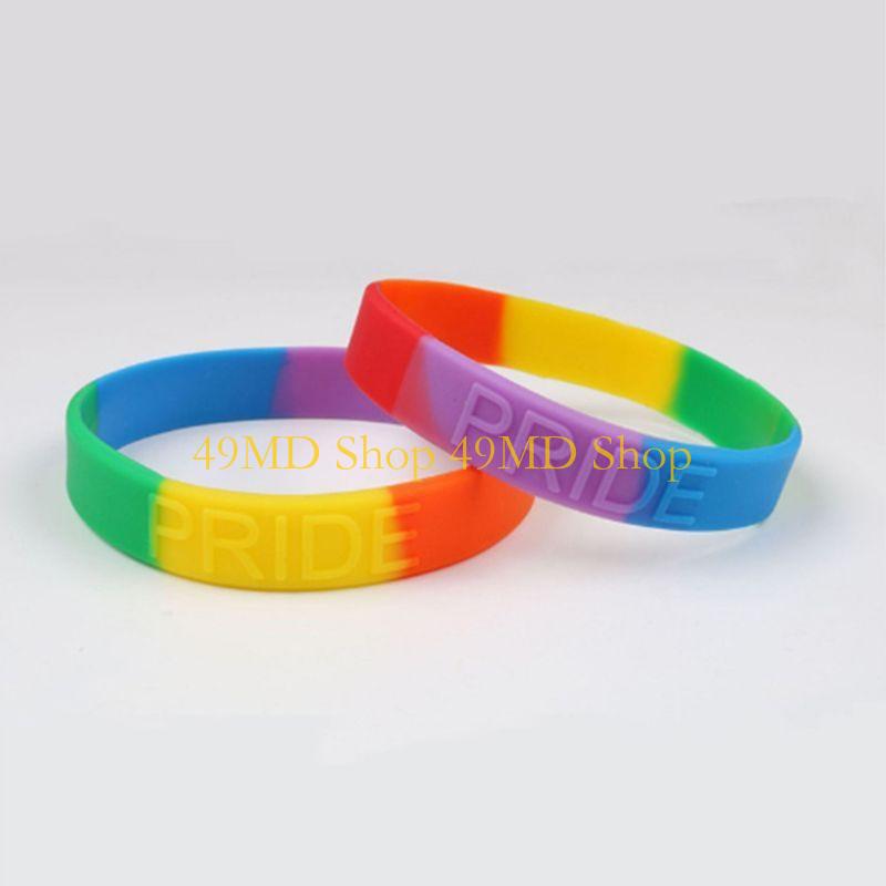 49MD Gay Lesbian Rainbow Silicone Wristlet Wristband Sports Mardi Gras Party Supplies