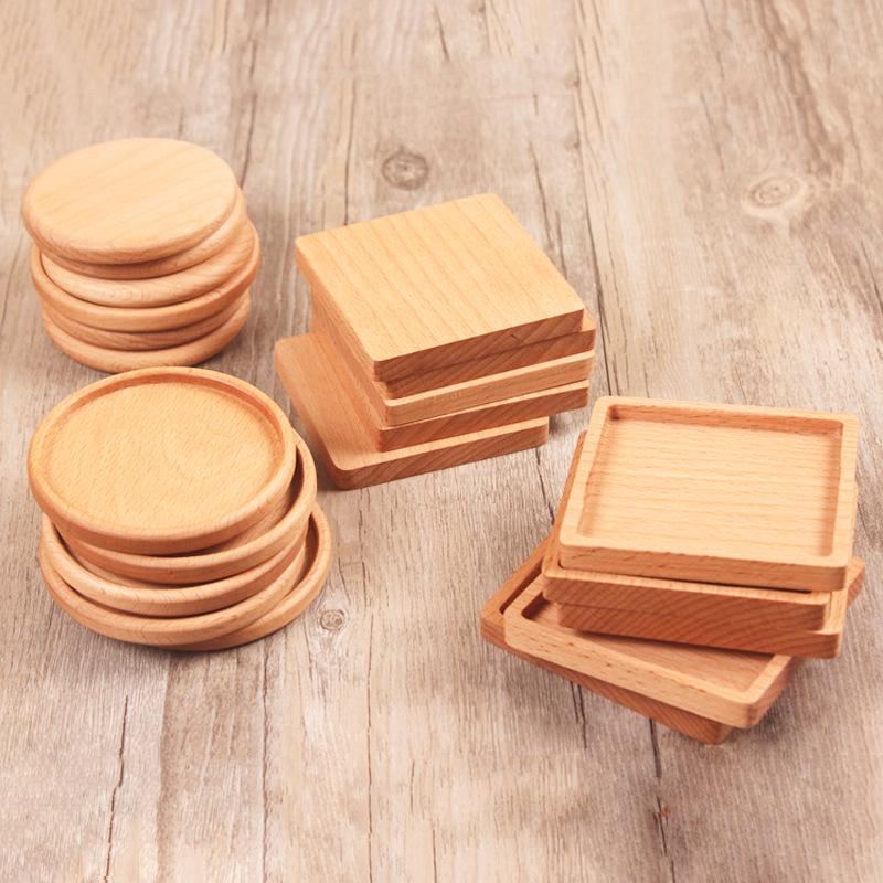 Beech Wood Heat Insulation Coaster: Creative Square, Round, or Engraved Solid Wood Tea/Coffee Coaster.