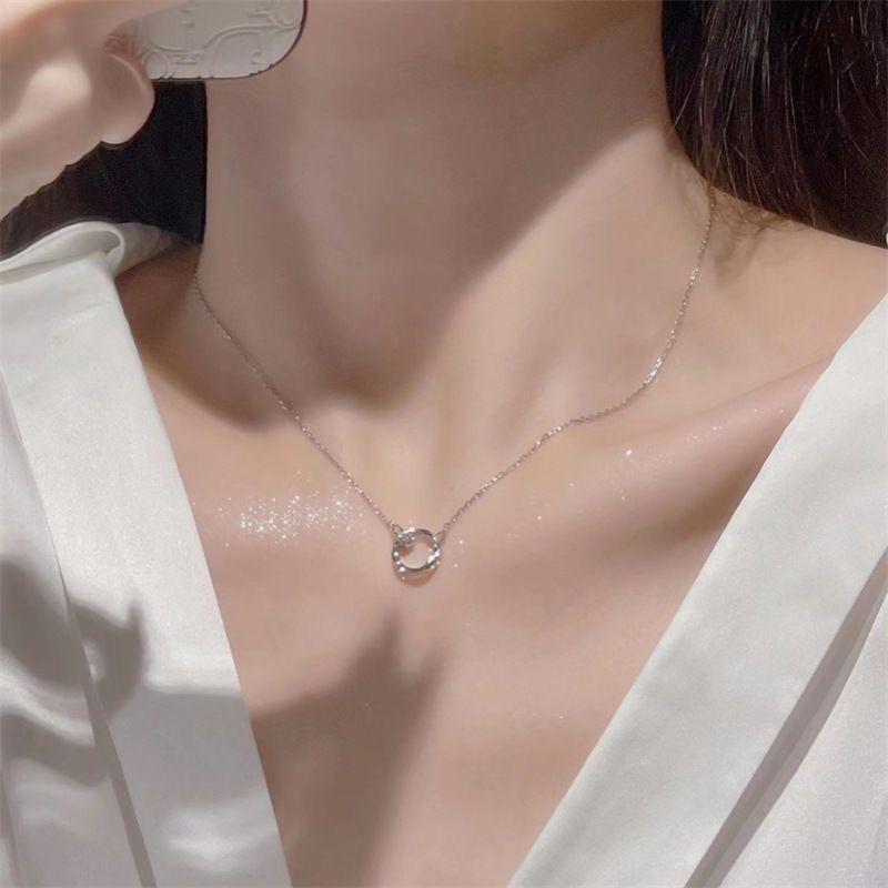 Mobius Intertwined Round Zirconia Couple Necklace Clavicle Chain Light Luxury Punk Geometric Sweet Cool Jewelry Party Gift