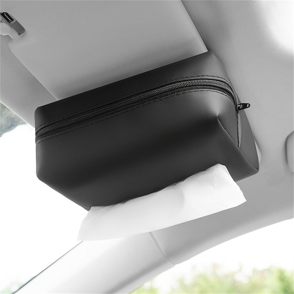 Compact Faux Leather Car Tissue Holder Armrest and Headrest Storage Box, Stylish Interior Organizer Vehicle Tissue Holder